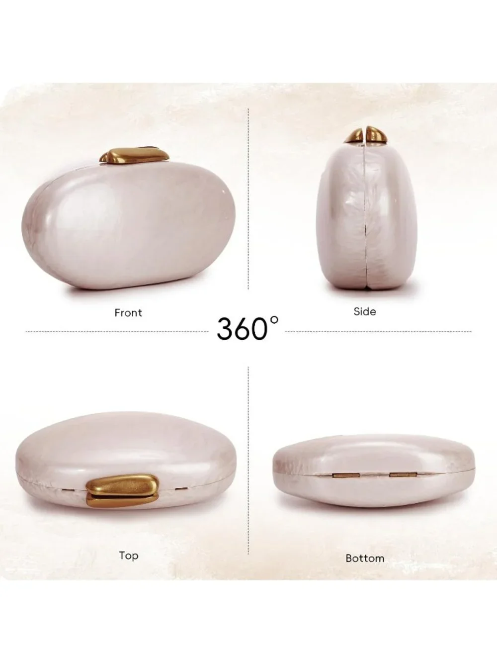 Women's Begie Acrylic Shell Clutch Purse Oval Seashell Wedding Evening Bag